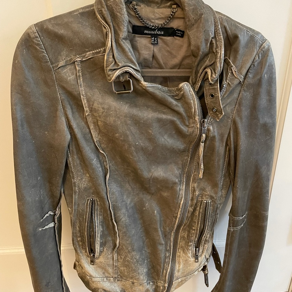 Gray 100% Real Leather Jacket Size 2 S/M